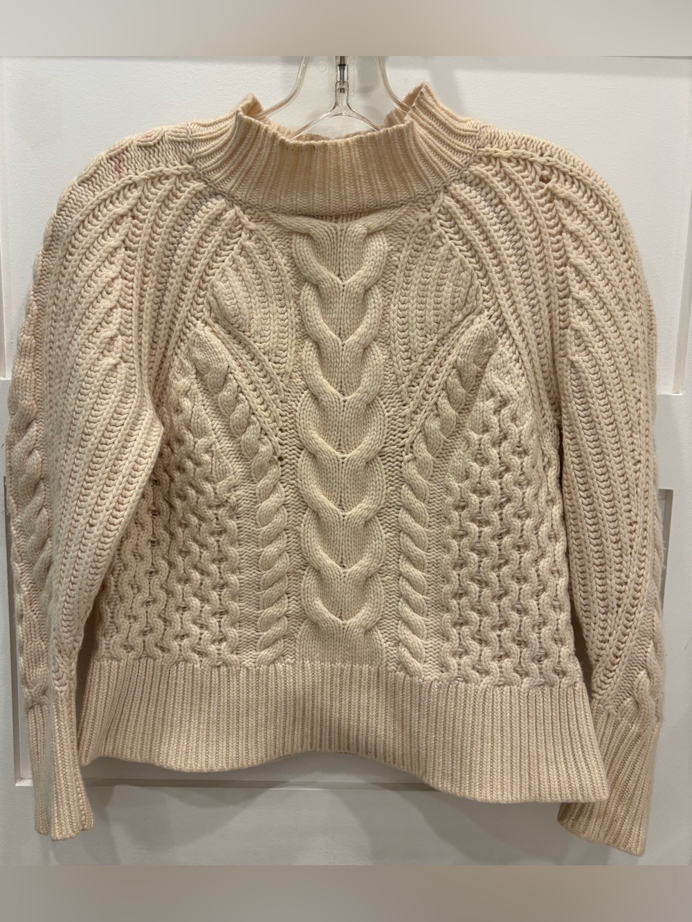 Banana Republic 100% Cashmere Cream Chunky Knit Fisherman’s Mock Neck Sweater